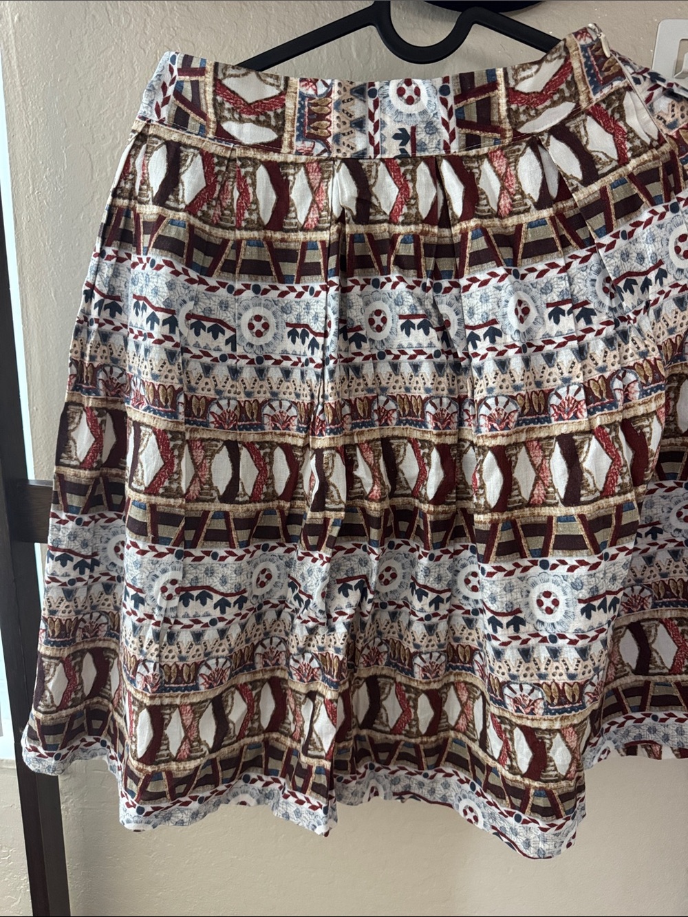 Boho Printed A-Line Skirt in White and Brown